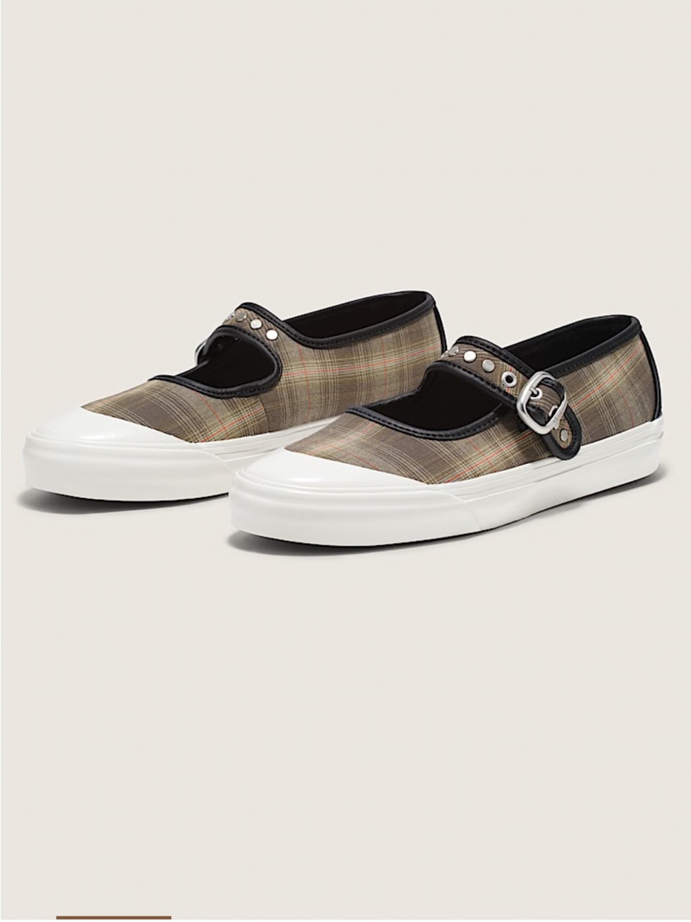 Like New Vans Premium Mary Jane Lowpro Shoe- Plaid Brown/Olive Green-Size 6.5